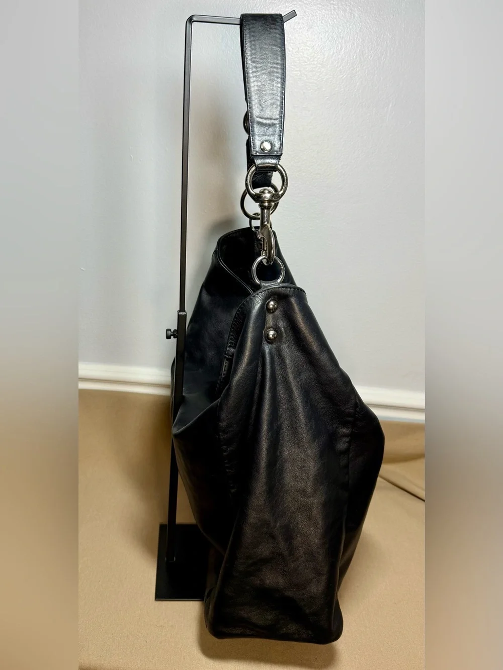 Gianni Conti Italian Black Leather Slouchy Hobo Shoulder Bag Handbag